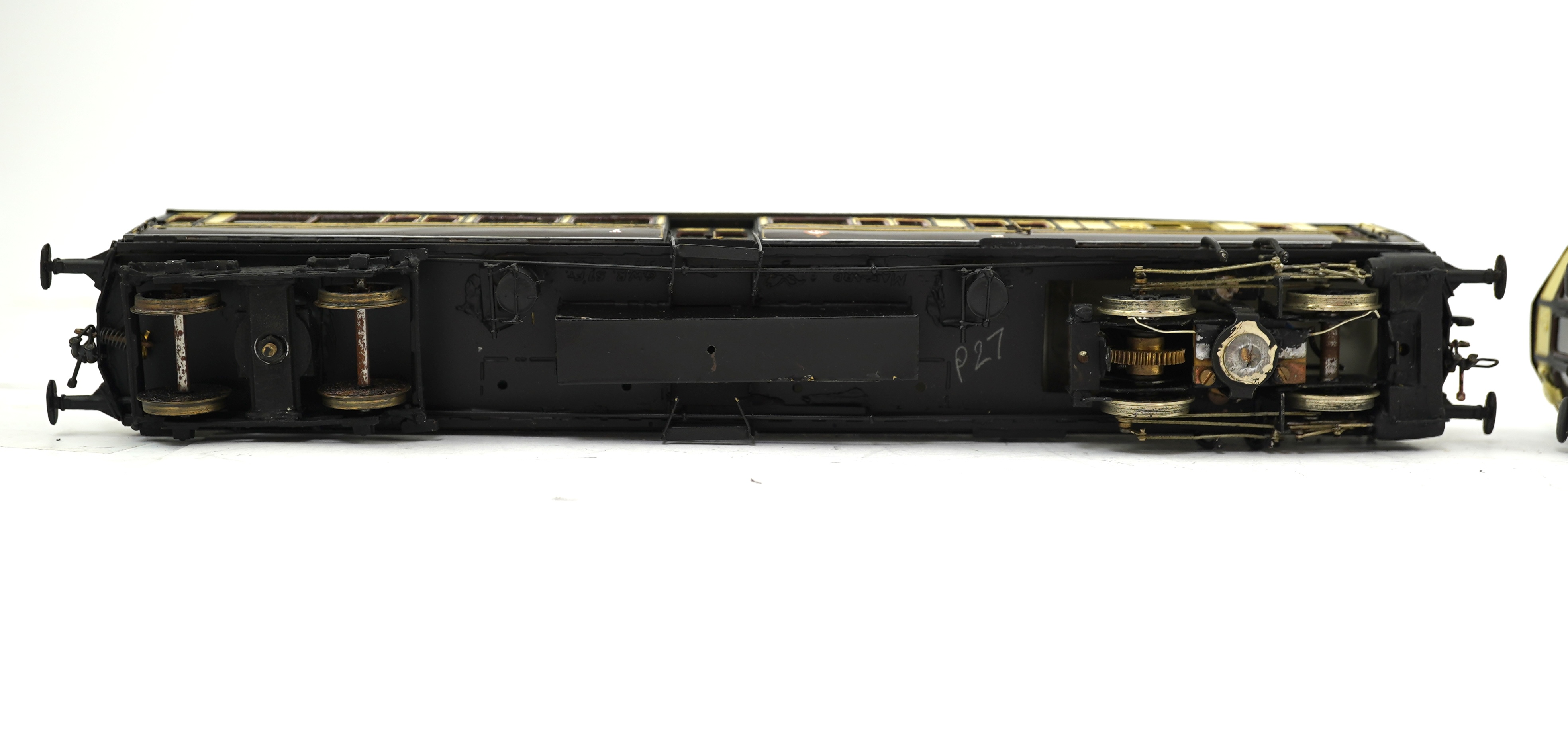Two 00 gauge plasticard and brass, etc. kit built GWR rail motors; No.74 and No.89, constructed, painted and lined to a high standard, together with a BR turbine electric Co-Co locomotive, 18100, constructed using plasti